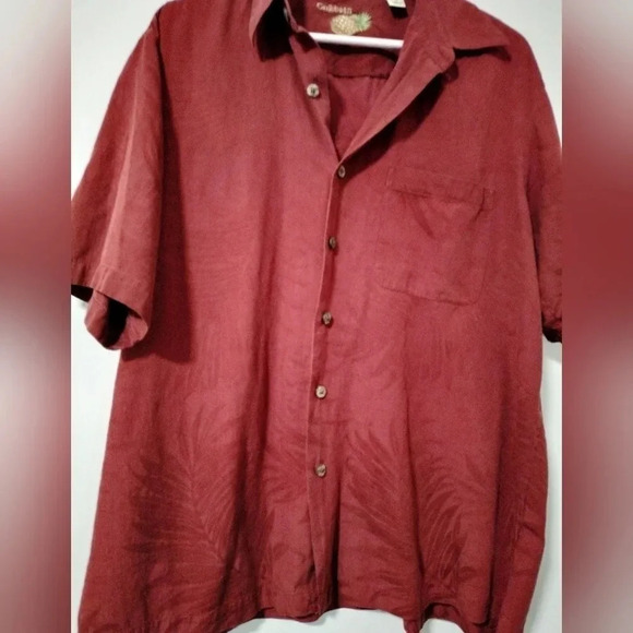 Men's Caribbean Size Medium Silk Blend Tropical Rust Top Button Up - Picture 2 of 6